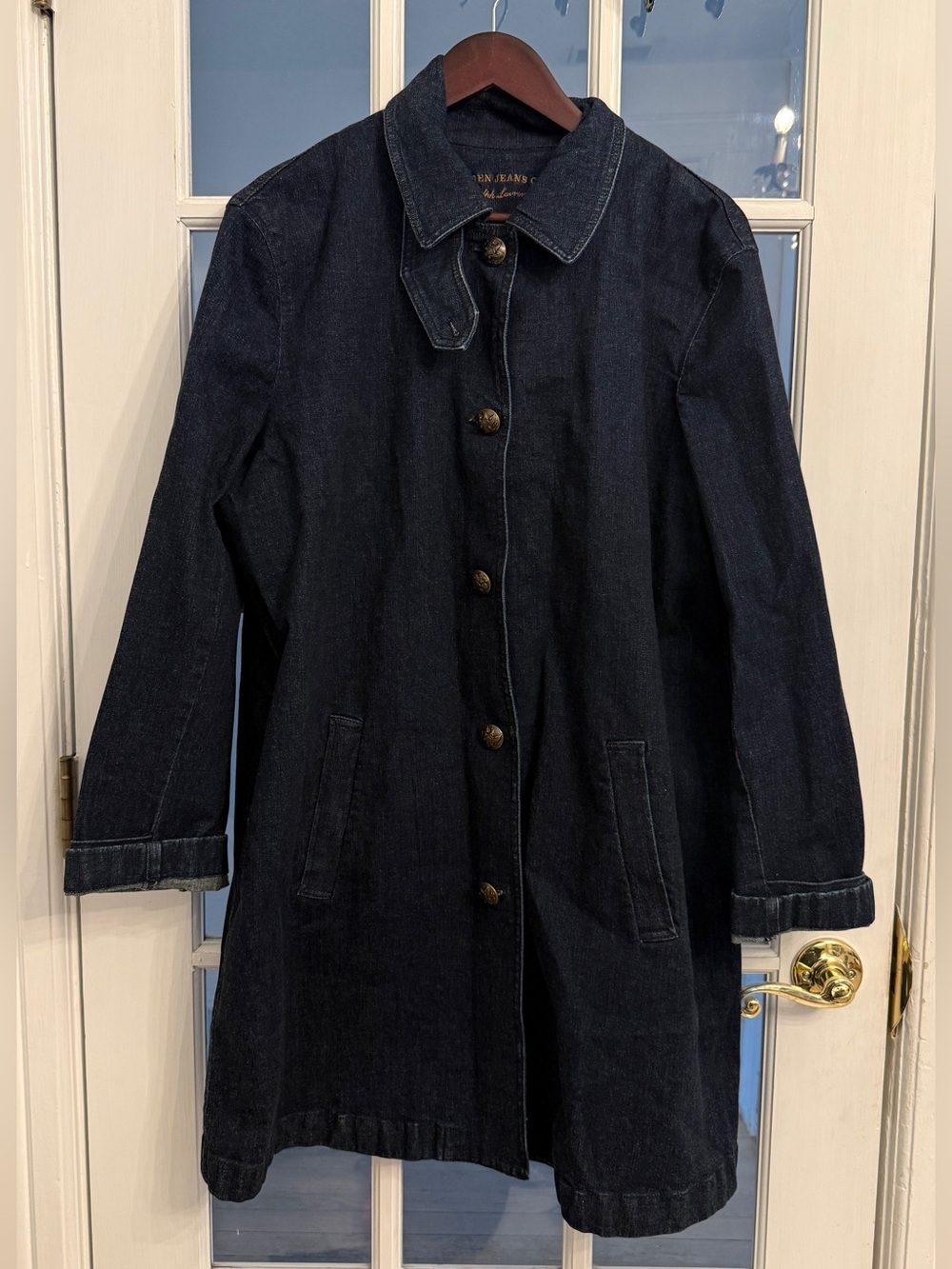 RALPH LAUREN Women’s Dark Wash Denim Long Button Down Trench Duster Coat Size 2X